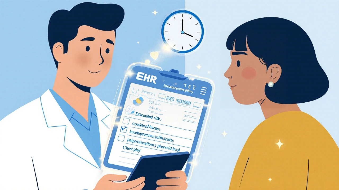 Doctor uses EHR to document drug risks, forming a legal shield through proper documentation.
