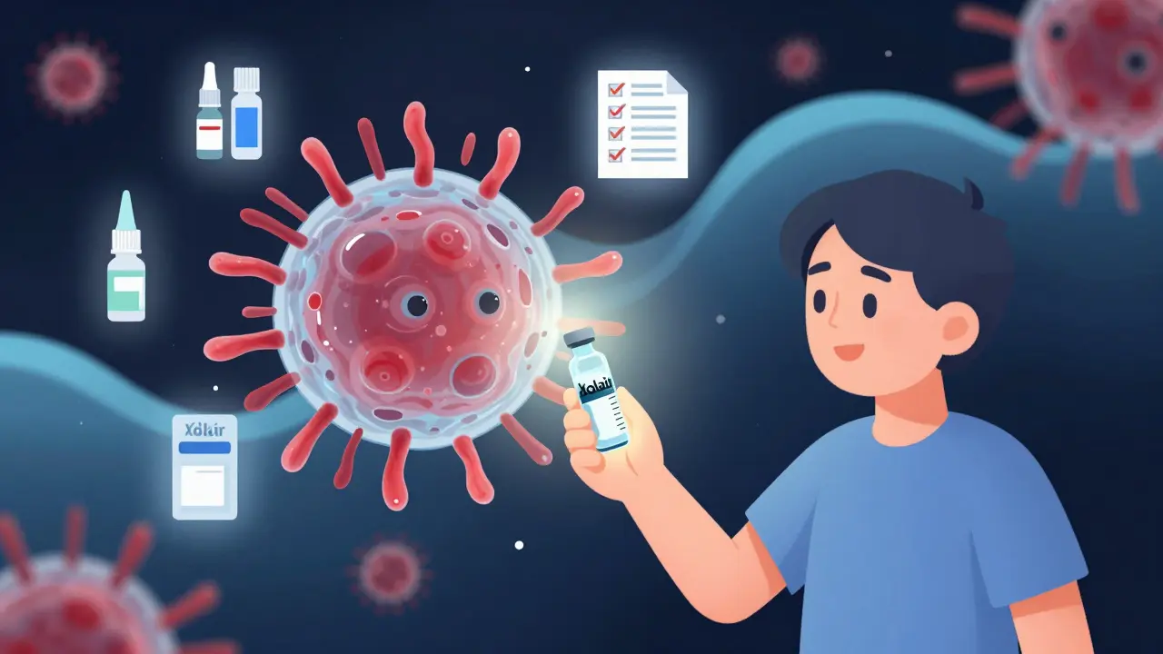A person holds a glowing allergy treatment vial as their immune system transforms from chaos to calm in a surreal cartoon scene.