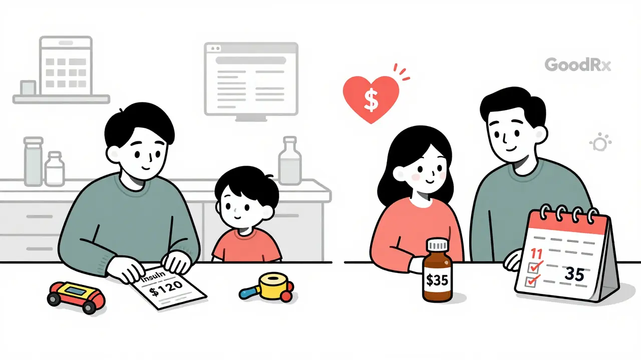 A family saves money on insulin, switching from unaffordable to affordable medication with improved health.