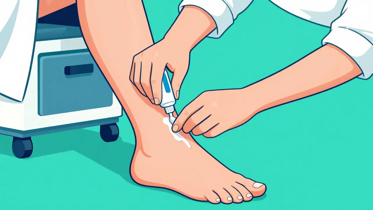 Cartoon drawing of applying treatment cream to entire body.