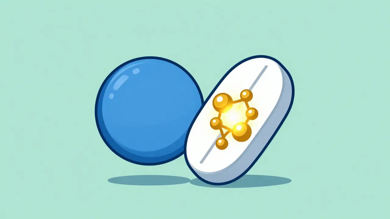 Two pills with different shapes share identical internal molecular core.